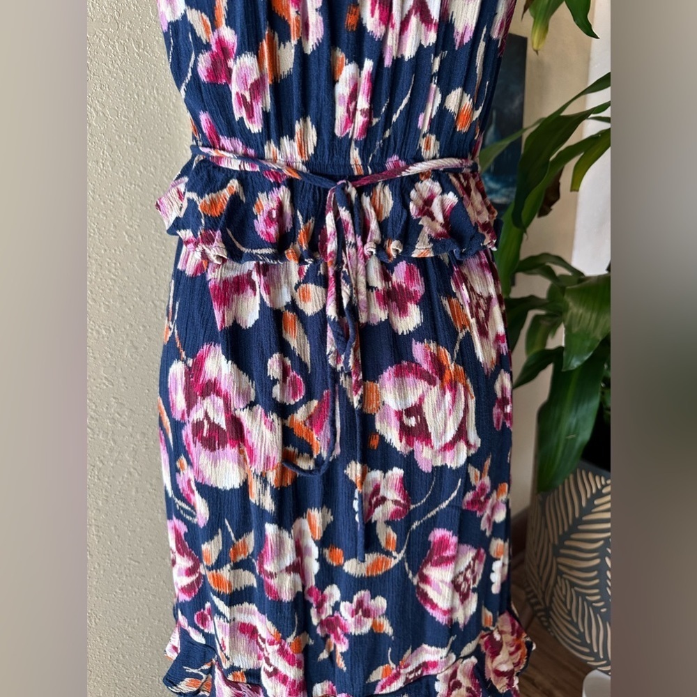 Band Of Gypsie Boho Floral Maxi Dress XS Navy Pink 100% Viscose Resort Coastal - Picture 12 of 15